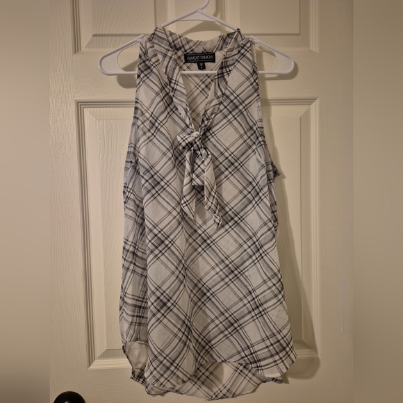 Almost Famous Tops - August Silk Women's Black and White Plaid Top